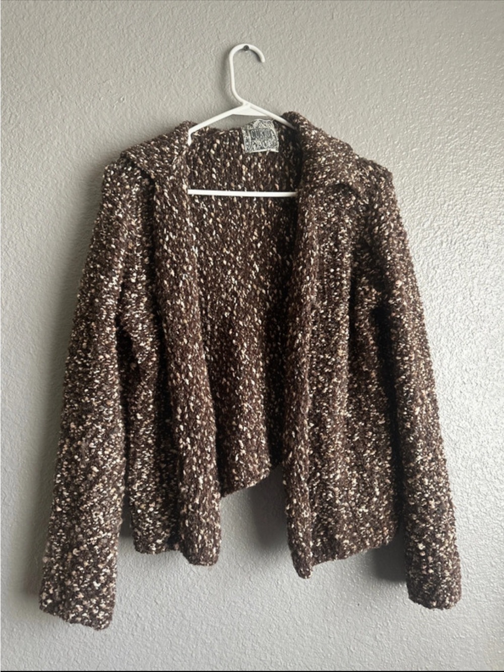 Vintage curio Brown Bouclé Open-Front Cardigan 1 flaw size XL